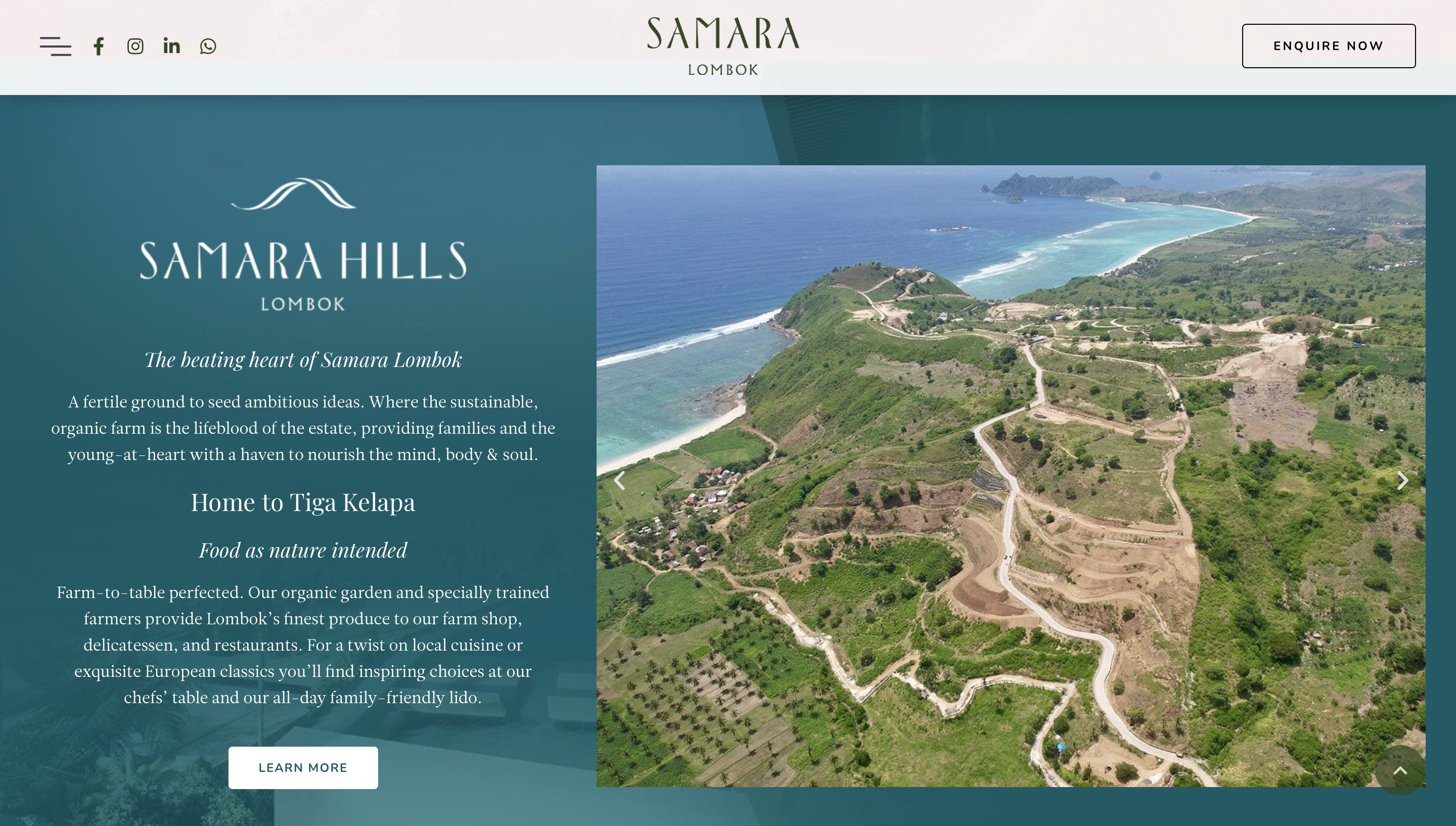 The display of Samara Lombok Landing Page by SATUVISION