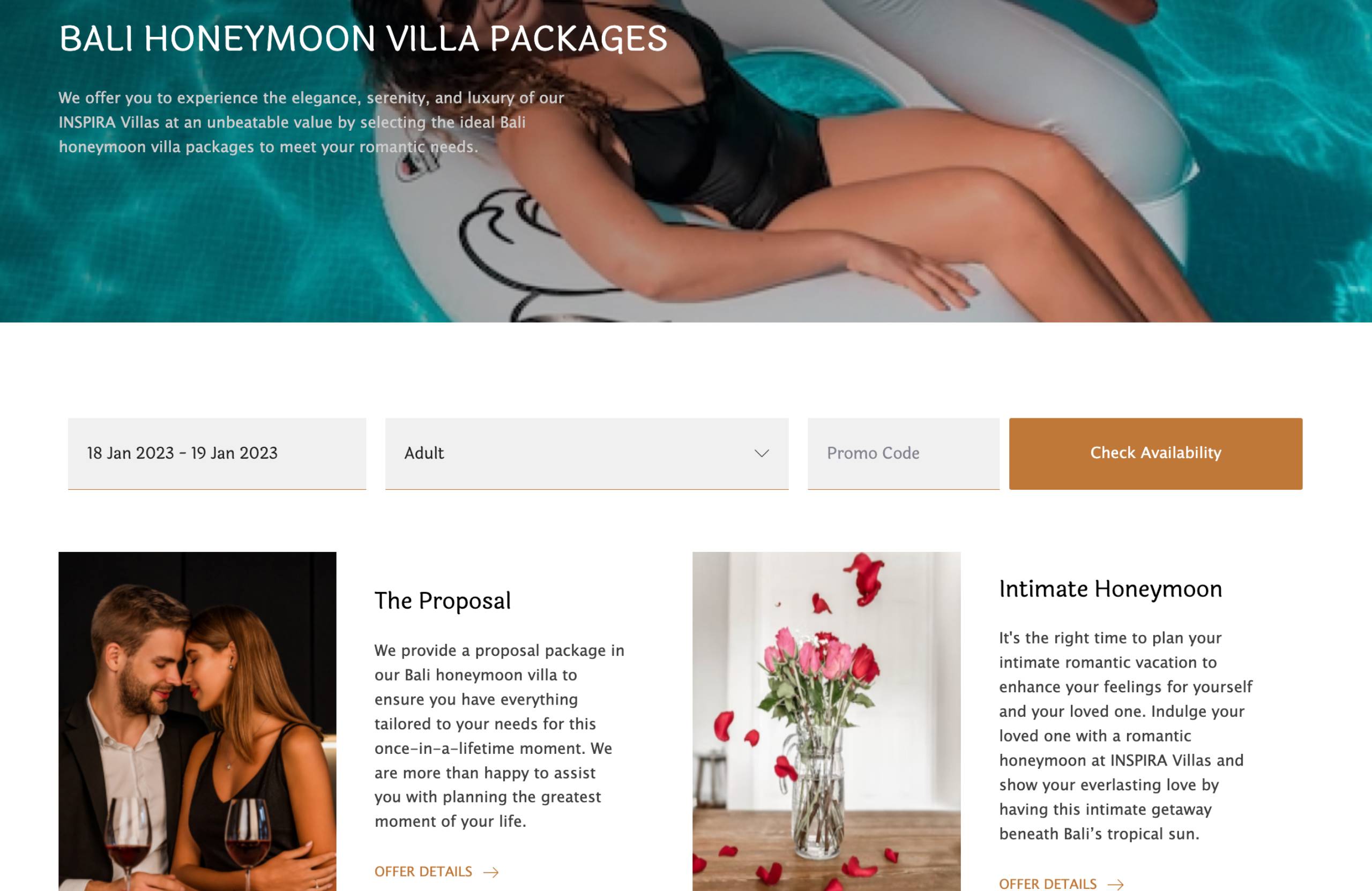 Display of Inspira Seminyak Villas website homepage by SATUVISION