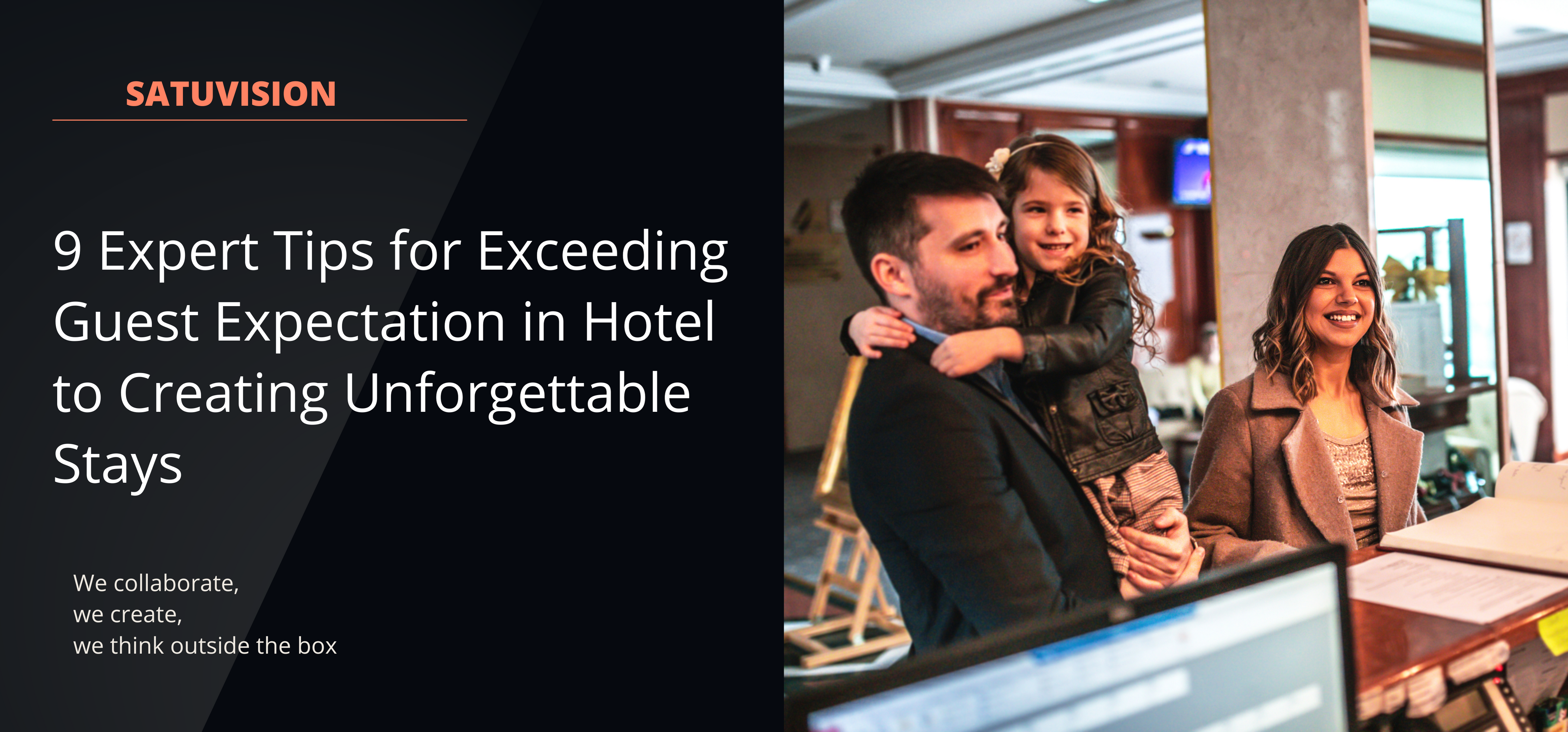 A small family consisting of a father, mother, and daughter are on vacation to a private island and are checking into the hotel with a happy face because the guest expectation in hotel is very good