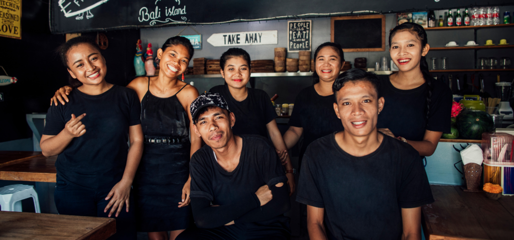 Restaurant staffs taking a picture