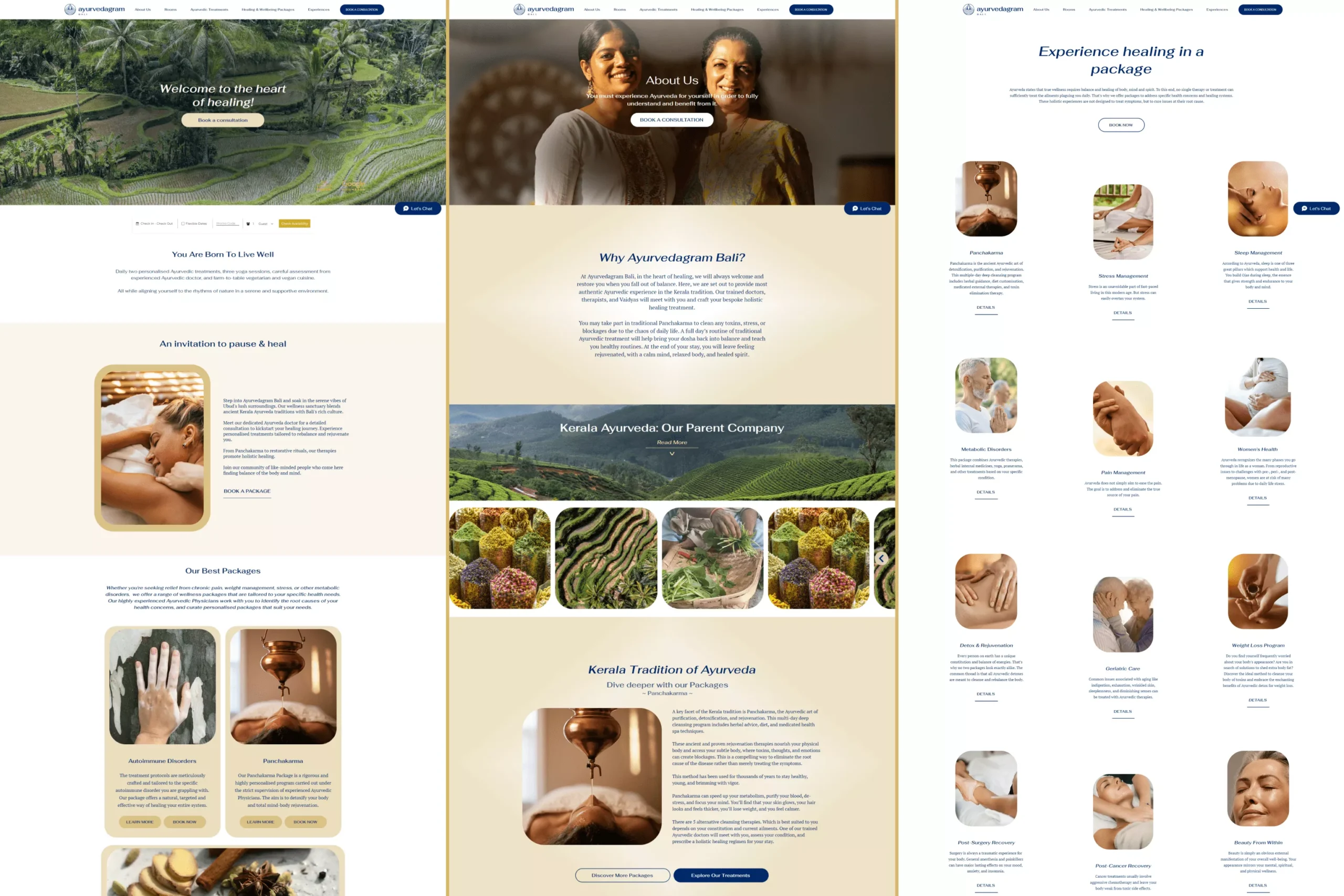 Satuvision Portfolio - Ayurvedagram Bali - Website section collage for holistic healing resort website in Ubud, Bali