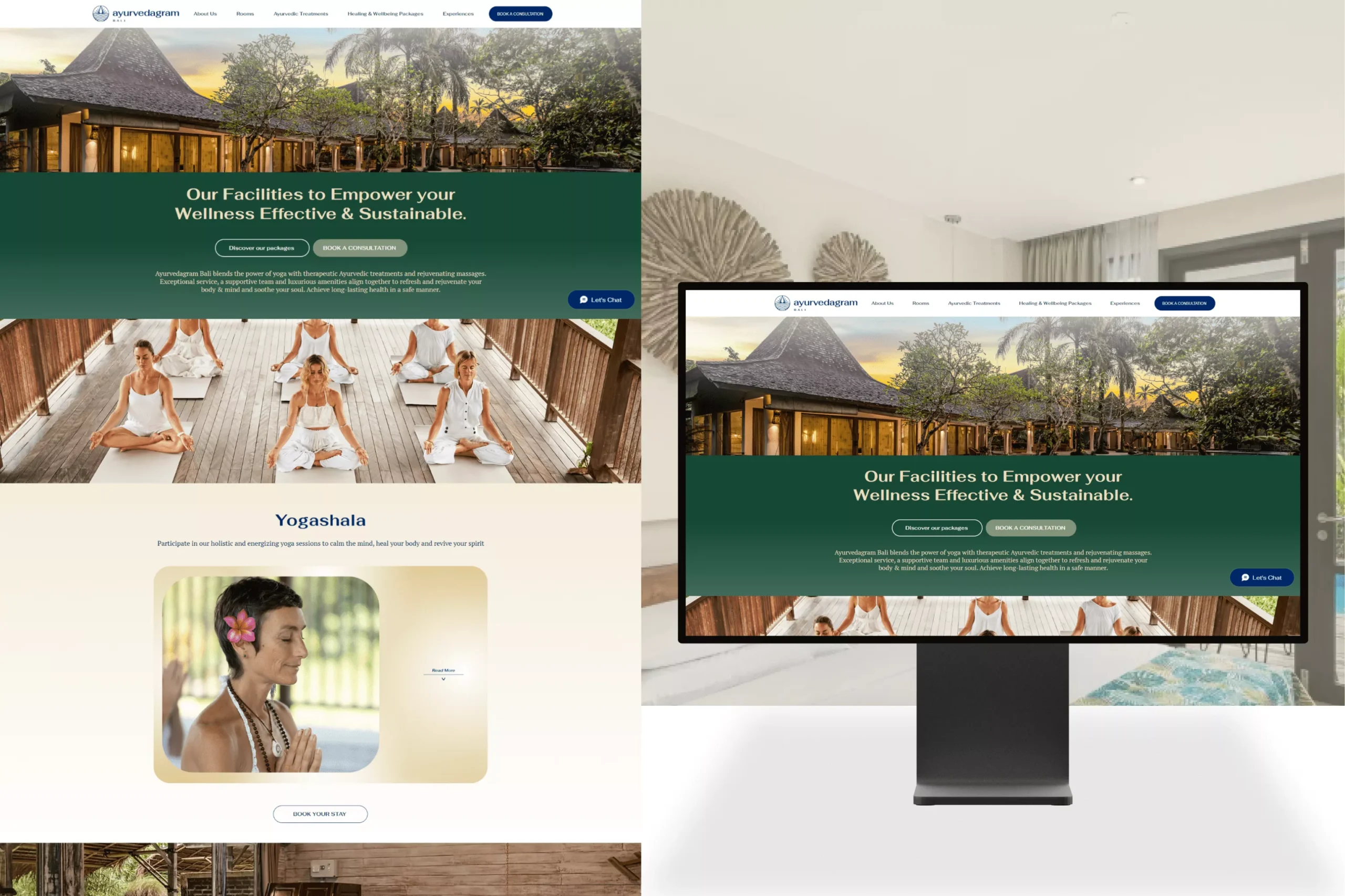 Satuvision Portfolio - Ayurvedagram Bali - Wix website development for holistic healing resort website in Ubud, Bali on desktop device