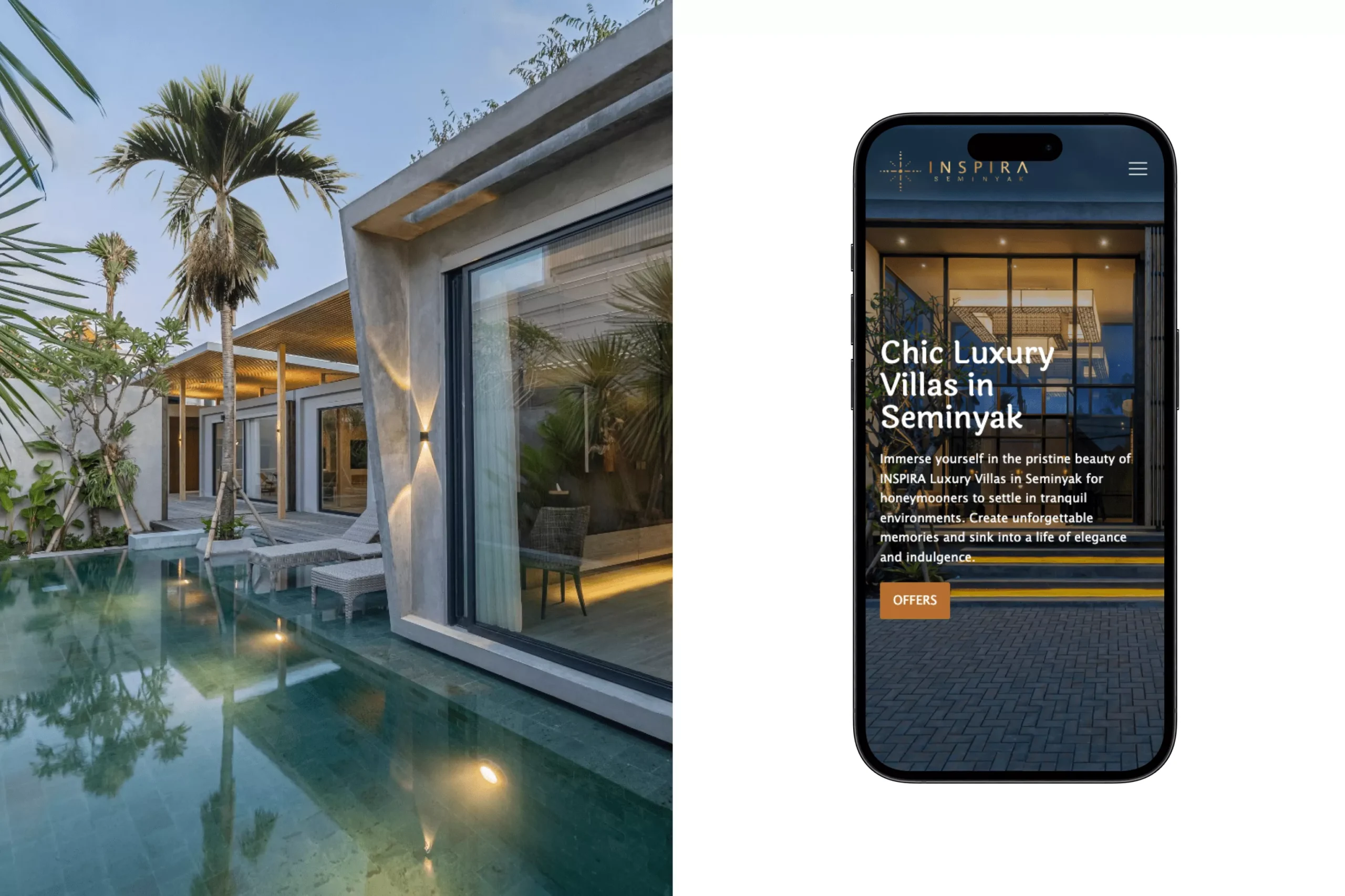 Satuvision Portfolio - Inspira - Responsive website development for villa on mobile device